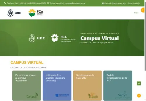 Screenshot of fca.aulavirtual.unc.edu.ar