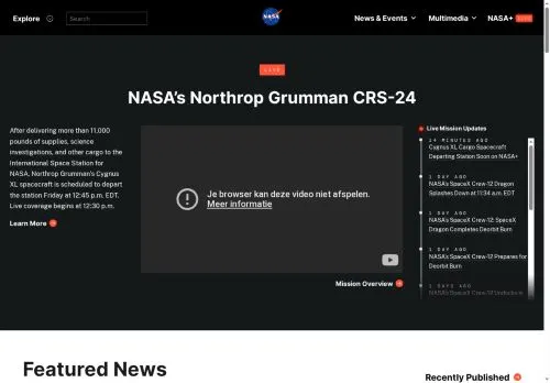 Screenshot of nasa.gov