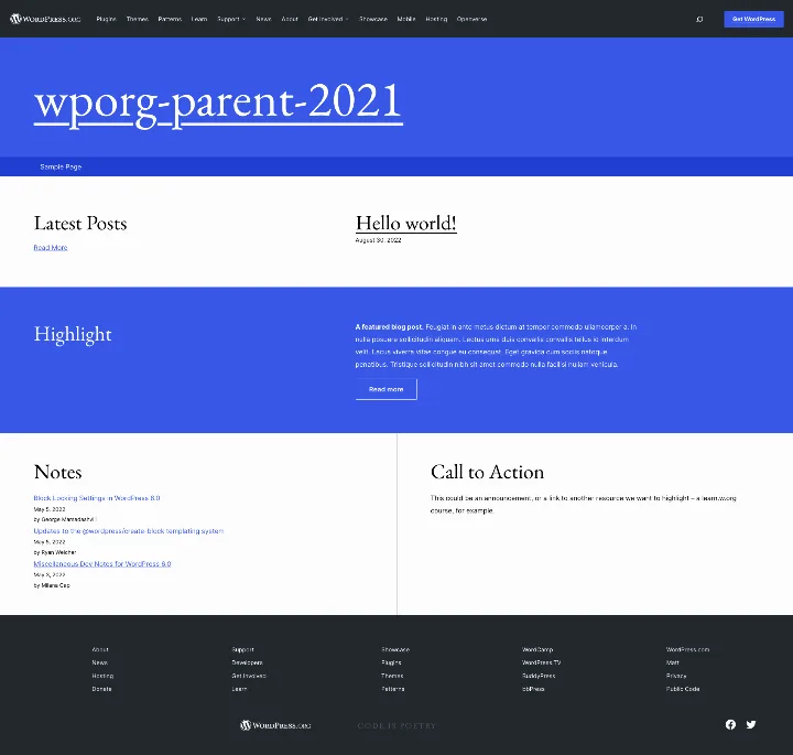 WordPress.org Showcase Block Theme, 2022